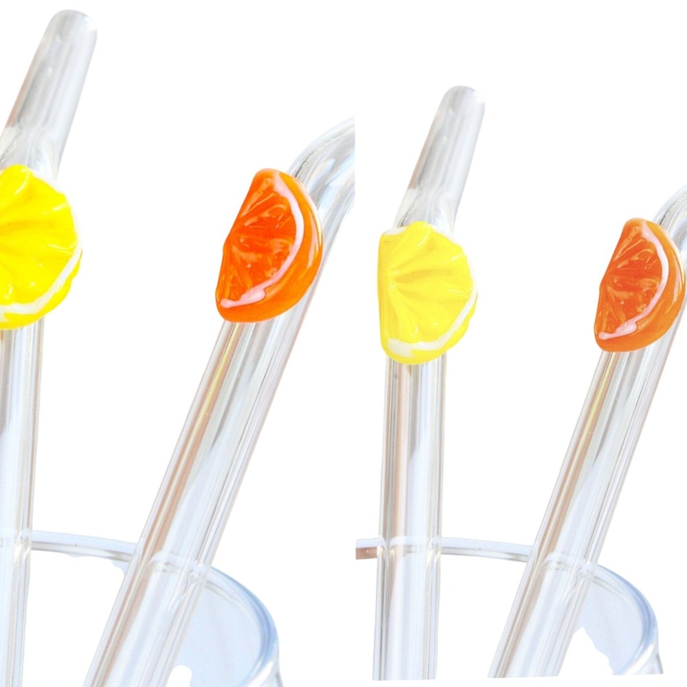 CrystalSip 4 Pack Reusable Glass Straws with Decorative‎ Citrus Fruit Charms NEW